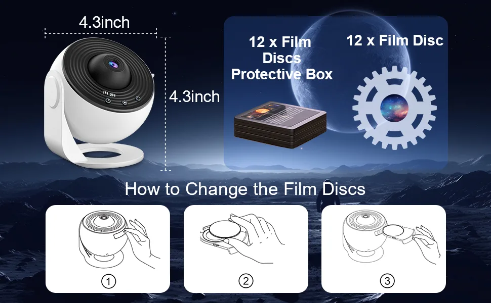 Mexllex Planetarium Sternen sky Projector 12 Planets Discs Galaxy Projector Lamp Sternen Home For Bedroom LED STARE SHEIT Projector for children White - product information 4