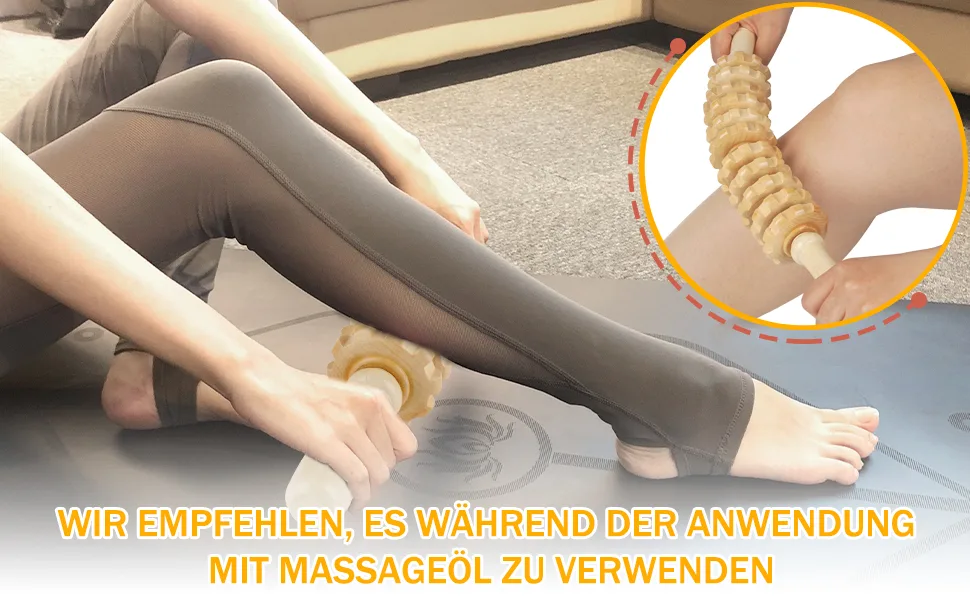 Whchiy massage roller wood anti cellulite massage massage roller massager with handle for loosening deep tissue (wood color) - Massage Roller