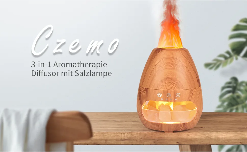Czemo aroma diffuser for essential oils flame effect room fragrance Diffuser with salt lamp fragrance oil diffuse ultrasound aromatherapy diffuse humidifier with fragrance 200ml diffuser with salt crystals - aroma diffuser