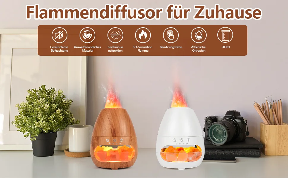 Aroma diffuser Glovios 200ml humidifier flame diffuse essential oils with timing function fragrance lamp for at home office room scent yoga waterless automatic shutdown low-noise log - Luftbefeuchter Flamme