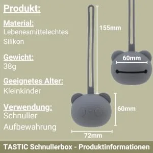 TASTIC SchnullerBox Baby - Silicon Schnullerbox for on the go in pandaform - pacifier storage BPA free - box usable and easy to clean (beige) - Bild Maße A*Content
