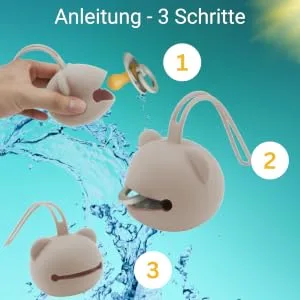 TASTIC SchnullerBox Baby - Silicon Schnullerbox for on the go in pandaform - pacifier storage BPA free - box usable and easy to clean (beige) - Schnullerbox Anleitung