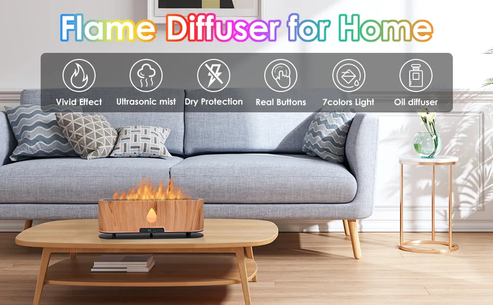DreamHigh Flame aroma diffuser for essential oils 250ml ultrasound fragrance oil diffuse with 7-colored LED light humidifier humidifier fragrance oil diffuser - aroma diffuser diffuser ätherische öle duftöl diffuser