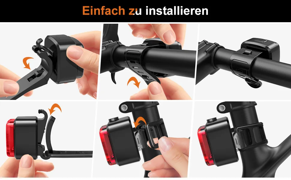 Antimi bicycle light set StVZO-approved lighting set Led IPX5 front light + rear light bicycle light set USB type C black - Einfach zu installieren