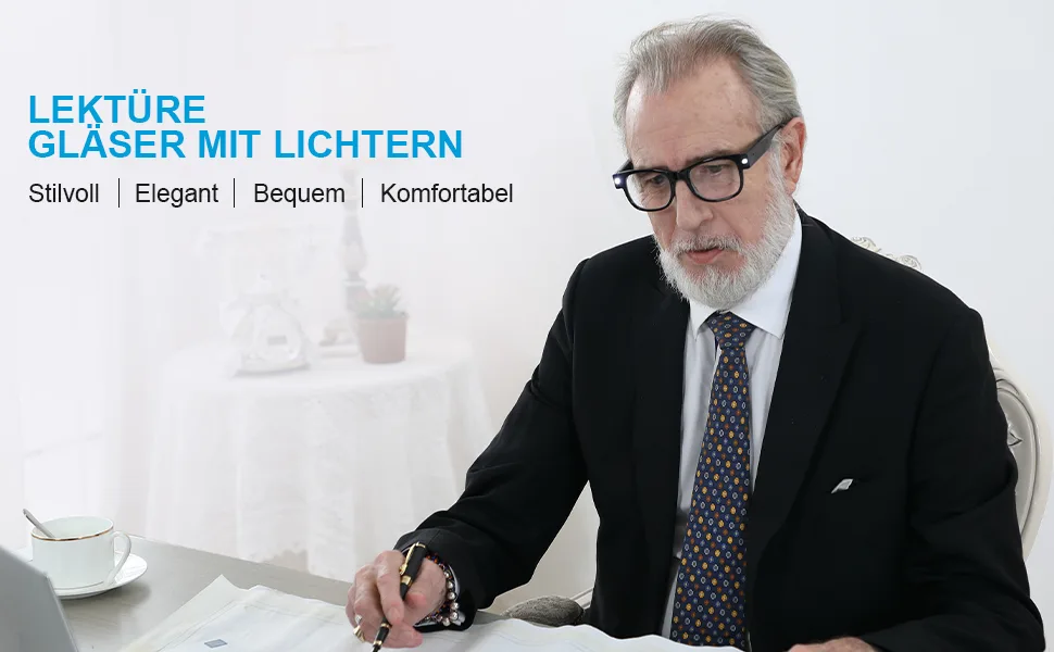 OKH reading glasses with light bright LED readers rechargeable USB reading glasses for men and women square glasses black 2.5 x - Lesebrille mit Licht