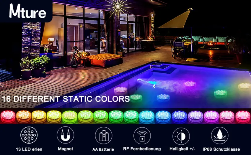 Underwater LED light mure pool lighting underwater 4 pieces LED pool light with remote control IP68 RF remote control waterproof pool/pond 16 RGB lighting modes for outside inside garden party - Unterwasser Licht