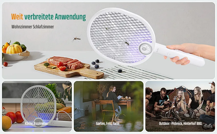 Buzbug 2 in 1 electrical fly swatter high voltage foldable USB-C Electric Fly Swatter with UV light trap electronic fly collapse for indoor and outdoor area - product information 4