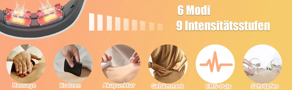 Massage device neck massager neck massage device with heat function electrical massage device wireless 6 modes 9 intensity levels pain relief with neck shoulder for home office trip - Nackenmassagegerät