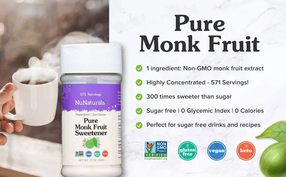 NuNaturals Monk Fruit Pure Extract .71 oz (20 g) - NuNaturals Pure Monk Fruit