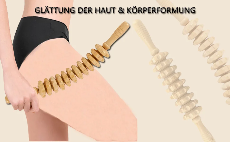 2 pieces Premium massage roller wood set - anti cellulite massage massage device massage roller scooter with handle thigh maderotherapy for loosening deep tissue suitable for neck legs backs - lymphdrainage gerät