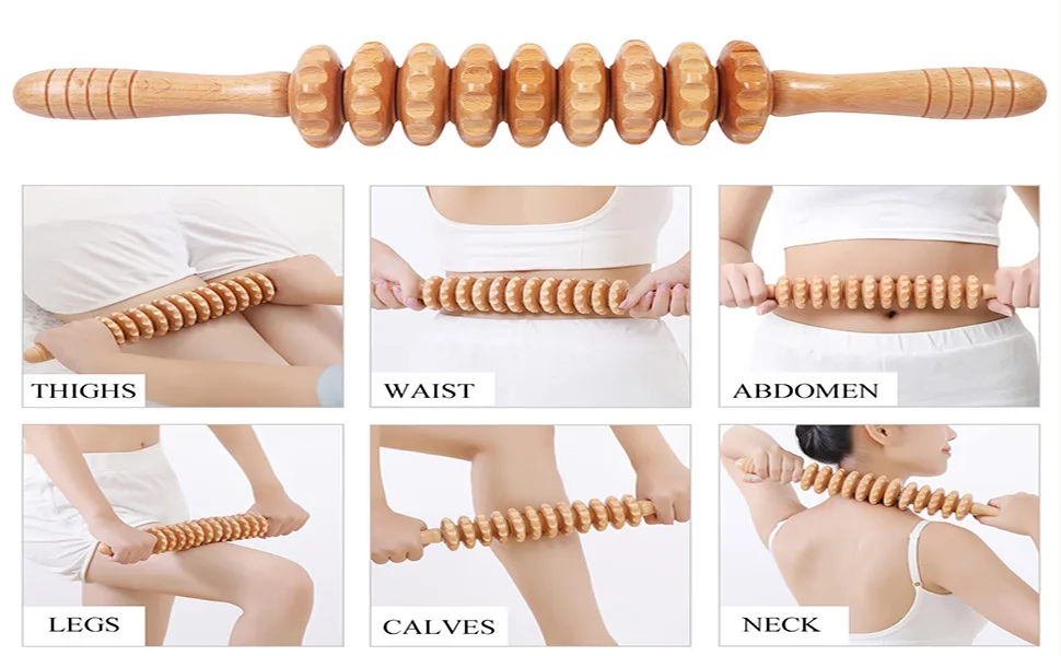 2 pieces Premium massage roller wood set - anti cellulite massage massage device massage roller scooter with handle thigh maderotherapy for loosening deep tissue suitable for neck legs backs - stay sculpt