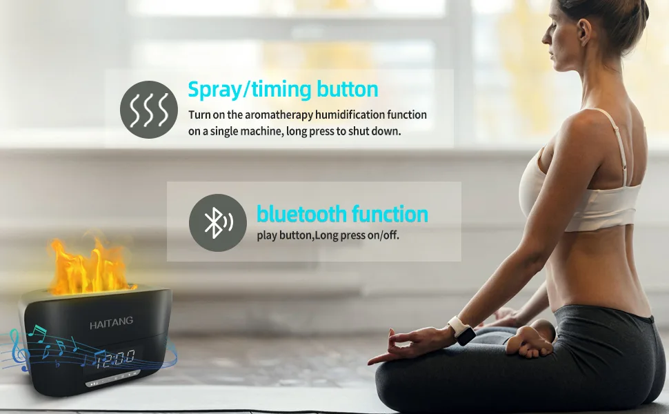 Haitang flames aroma diffuser upgrade 7 colors light essential oils diffuser bluetooth speaker digital alarm for bedrooms 400ml aroma diffuser humidifier for at home office room 23*11cm black - humidifier aroma diffuser aroma diffuser für ätherische öle raumduft diffusers