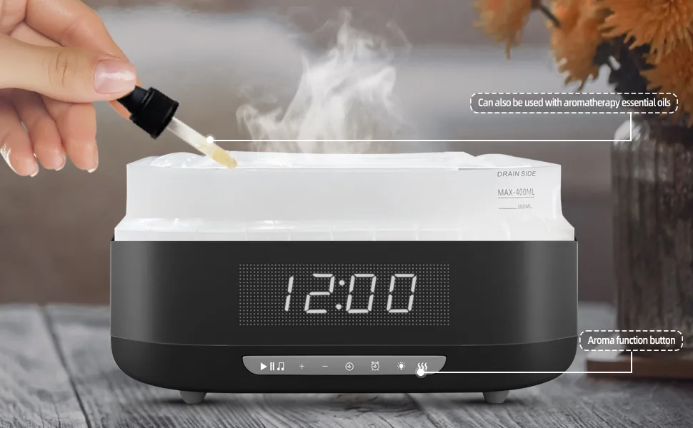Haitang flames aroma diffuser upgrade 7 colors light essential oils diffuser bluetooth speaker digital alarm for bedrooms 400ml aroma diffuser humidifier for at home office room 23*11cm black - humidifier aroma diffuser aroma diffuser für ätherische öle raumduft diffusers
