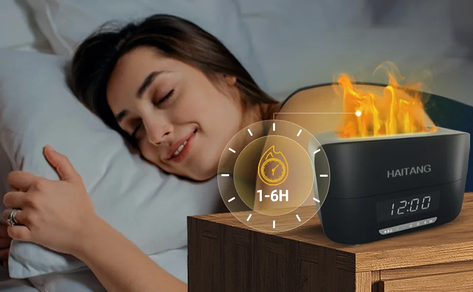 Haitang flames aroma diffuser upgrade 7 colors light essential oils diffuser bluetooth speaker digital alarm for bedrooms 400ml aroma diffuser humidifier for at home office room 23*11cm black - humidifier aroma diffuser aroma diffuser für ätherische öle raumduft diffusers