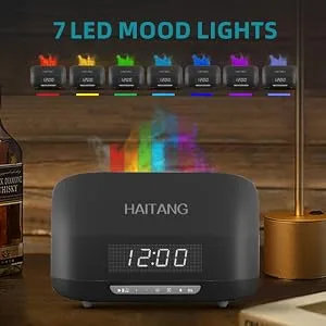 Haitang flames aroma diffuser upgrade 7 colors light essential oils diffuser bluetooth speaker digital alarm for bedrooms 400ml aroma diffuser humidifier for at home office room 23*11cm black - humidifier aroma diffuser aroma diffuser für ätherische öle raumduft diffusers