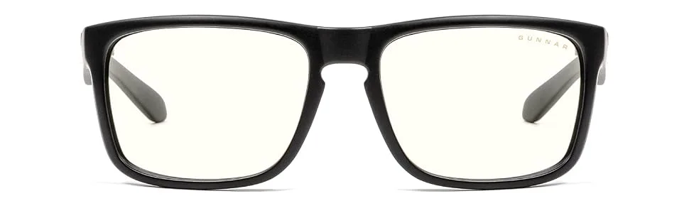 Gunnar gaming and computer glasses - intercept onyx frame amber lenses - 65% blue light and 100% UV protection - strength + 2.0 - Premium blue -light glasses - reduced eye load - clear