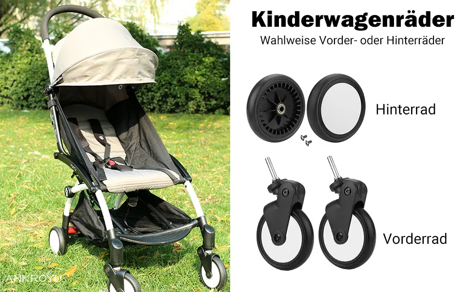 Ankroyu stroller rear wheels rubber rear wheels for buggy spare parts for strollers universal stroller wheels (1 pair of rear wheel) - B0C9TY7VG5