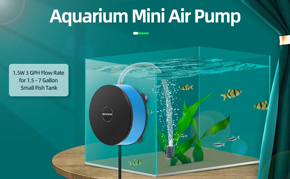 Boxtech Mini aquarium Air pump for tank - oxygen ventilation pump bubbler kit with air stone air hose for 1.5-7 gallon fish tank - 4324