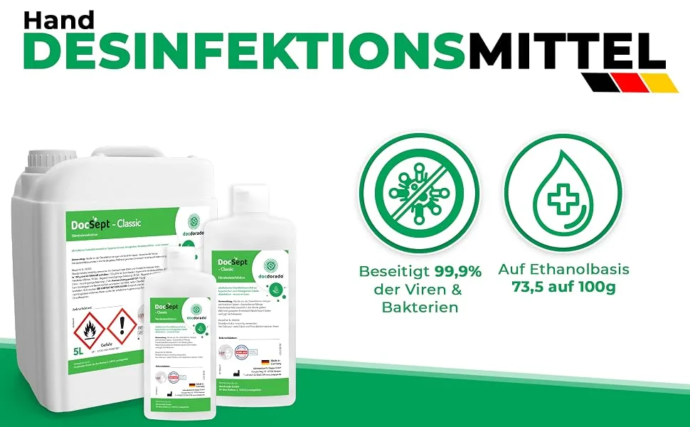 5x Docsept - Classic |Disinfectant |Hand disinfectant |Disinfectant for hands |Different sizes |VAH listed |Dermatest: very good (1000ml) - Classic