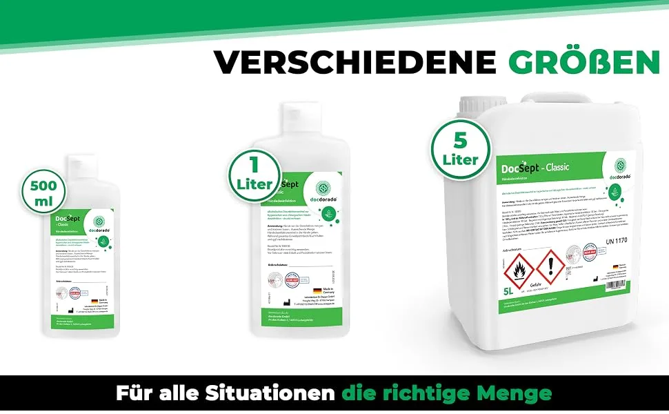 5x Docsept - Classic |Disinfectant |Hand disinfectant |Disinfectant for hands |Different sizes |VAH listed |Dermatest: very good (1000ml) - docsept-größe