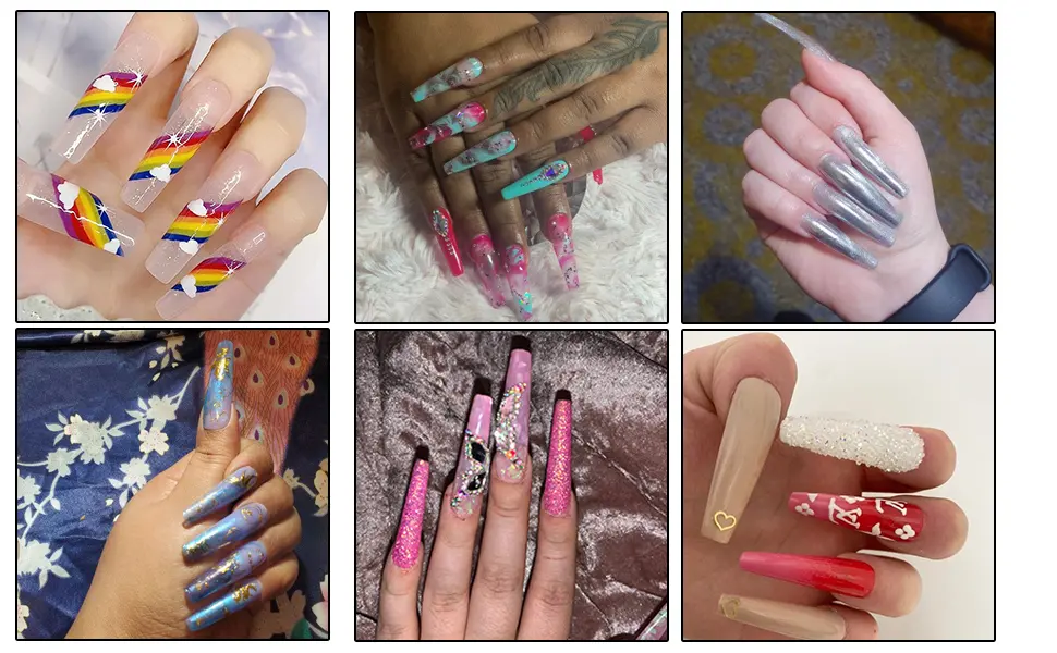 120 pieces wrong nails tips extra long clear nail tips acrylic half cover French fake nail tips for nail studios diy clear coffee - product information 3