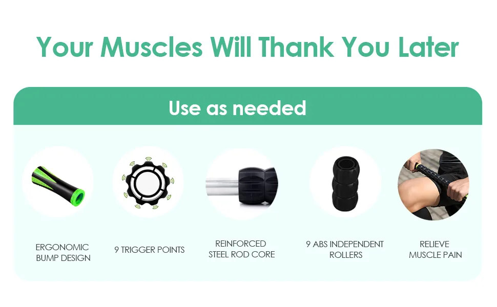 Massage roller muscle roller stick handles ultraportable massage device multifunctional muscle massage roller suitable for legs back shoulders and neck green - product information 6