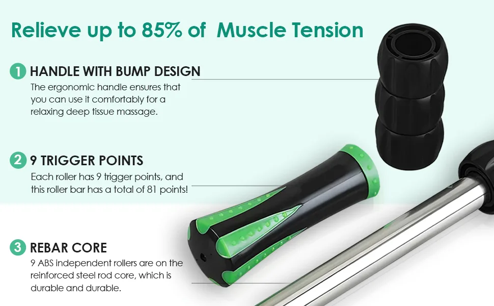 Massage roller muscle roller stick handles ultraportable massage device multifunctional muscle massage roller suitable for legs back shoulders and neck green - product information 7