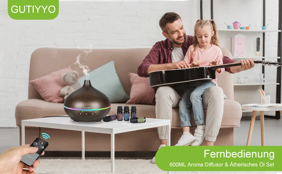 Gutiyyo aroma diffuser 600ml diffuser fragrance oil diffuser 5x10ml diffuser essential oils humidifier with 7 color LED diffuser for essential oils with automatic shutdown and time control - product information 1