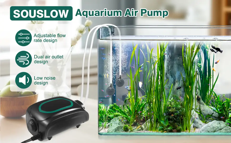 SOUSLOW Aquarium Air Pump Oxygen Pump for Aquariums with Bubble Stone and Check Valve Set for Aquariums 4 W - SOUSLOW Aquarium-Luftpumpe