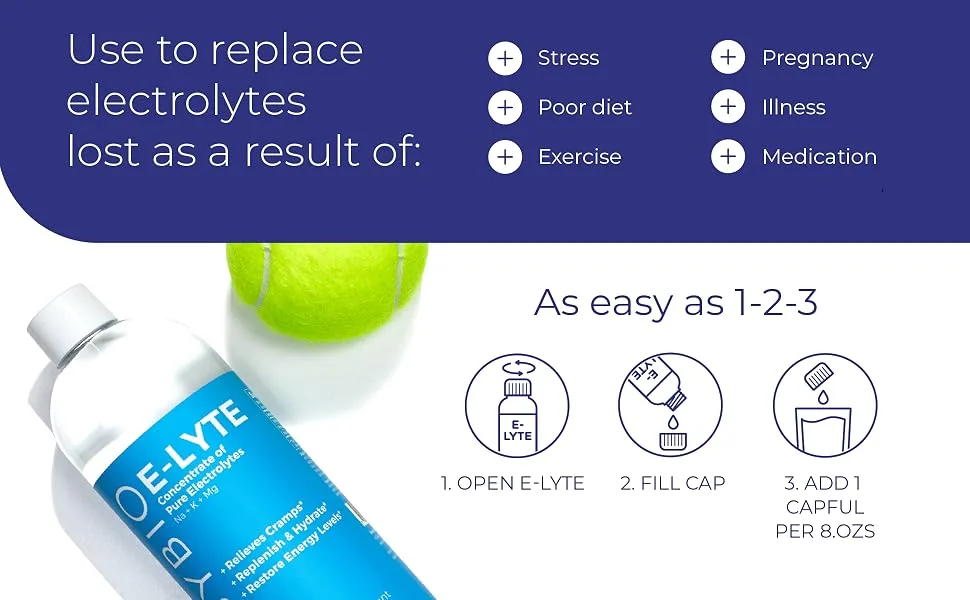 BodyBio E-Lyte 16 fl oz (473 ml) - Hangover, Electrolyte, Keto, Intermittent fasting, Muscle cramps, Energy, Flavorless, Hydration