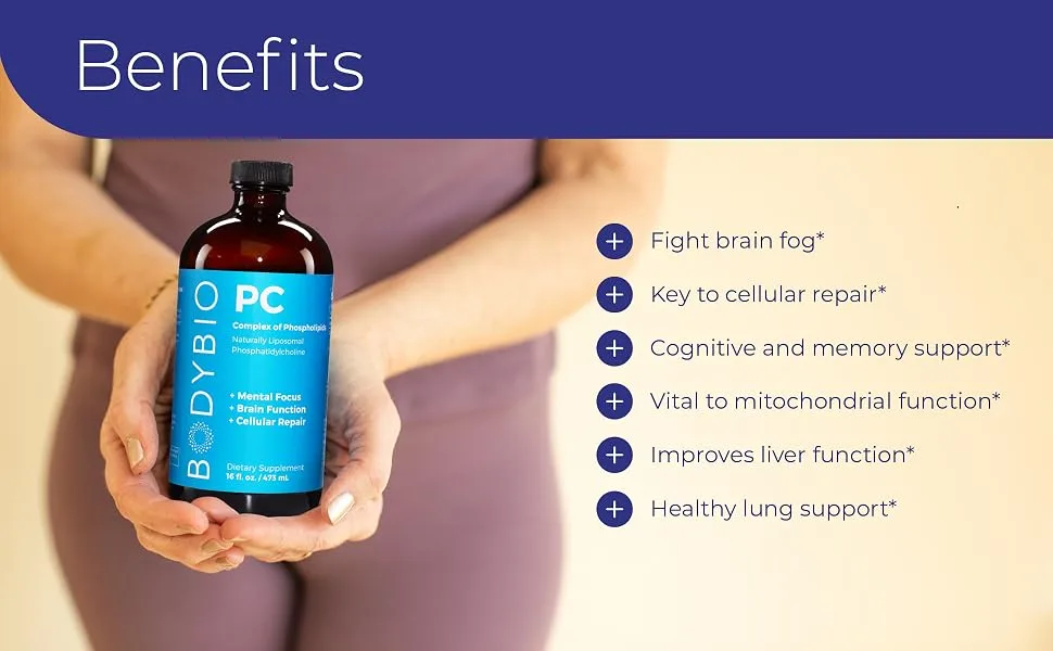 BodyBio PC Liposomal Phospholipid Complex 4 fl oz - fights brain fog, key to cellular repair, memory support, mitochondrial function, liver lung support