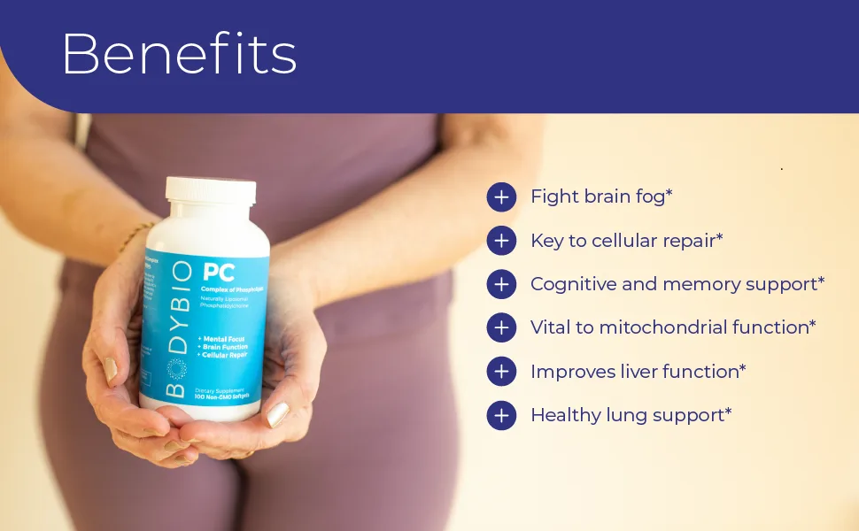 BodyBio PC Liposomal Phospholipid Complex   60 Non-GMO Softgels - fight brain fog, key to cellular repair, memory support, mitochondrial function, liver and lung