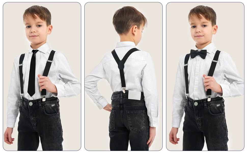 Reqag kids braces fly sets sets children's braces with an elastic y-shape adjustable with clips and fly for boys and girls - Kinder Hosenträger Fliege Sets