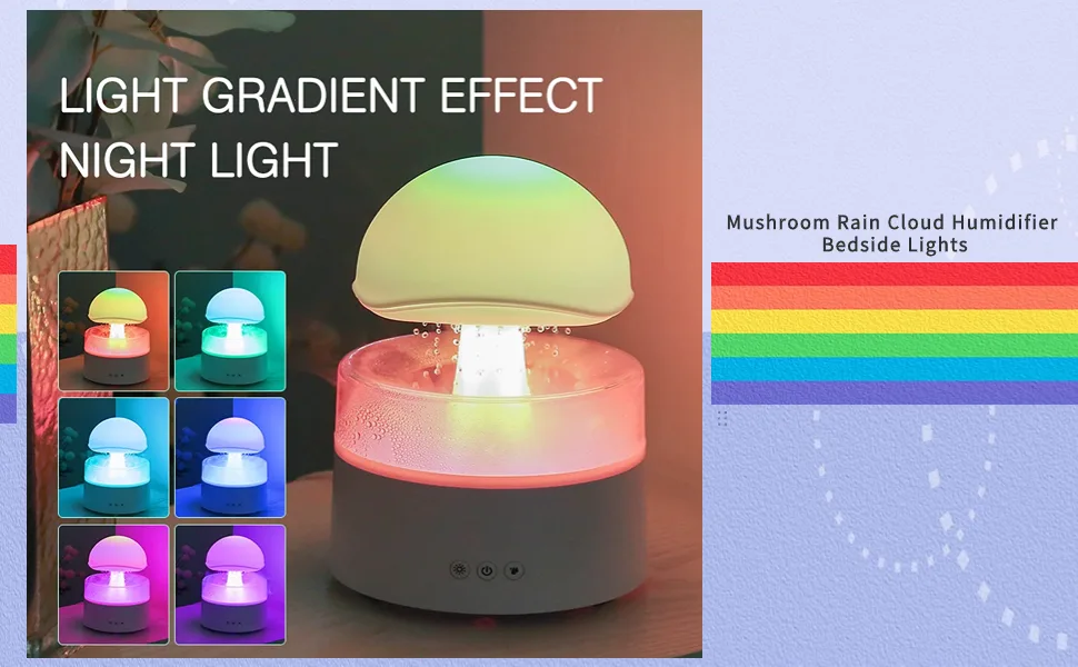 Rain cloud humidifier water drops mushroom 7 colors water drops sound essential oil diffuser USB night light aromatherapy rain cloud diffuser for relaxing mood - product information 1