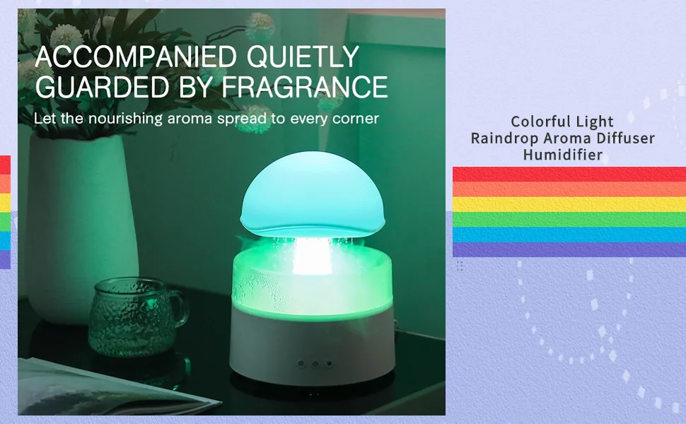 Rain cloud humidifier water drops mushroom 7 colors water drops sound essential oil diffuser USB night light aromatherapy rain cloud diffuser for relaxing mood - product information 4