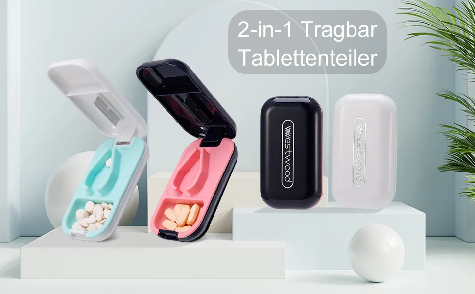 FIRDINK tablet divider pill cutter-stainless steel blade pill divider with tablets storage compartment tablet divider for small and large portable 2-in-1 pill cutter (green) - Pillenteiler mit Tablettenaufbewahrungsfach