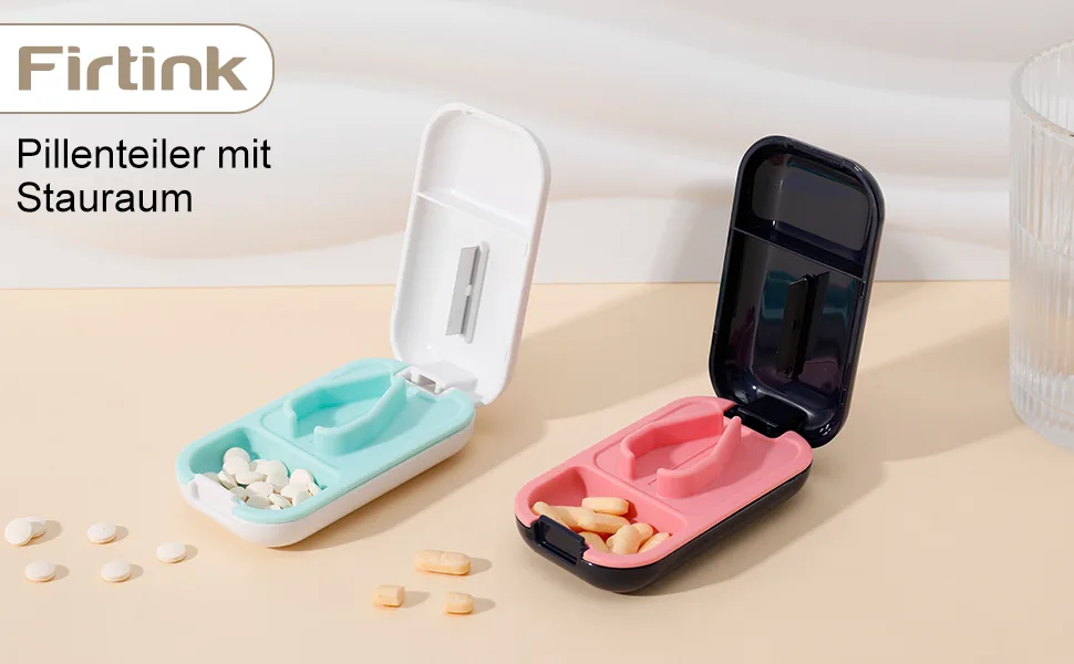 FIRDINK tablet divider pill cutter-stainless steel blade pill divider with tablets storage compartment tablet divider for small and large portable 2-in-1 pill cutter (green) - Tablettenteiler