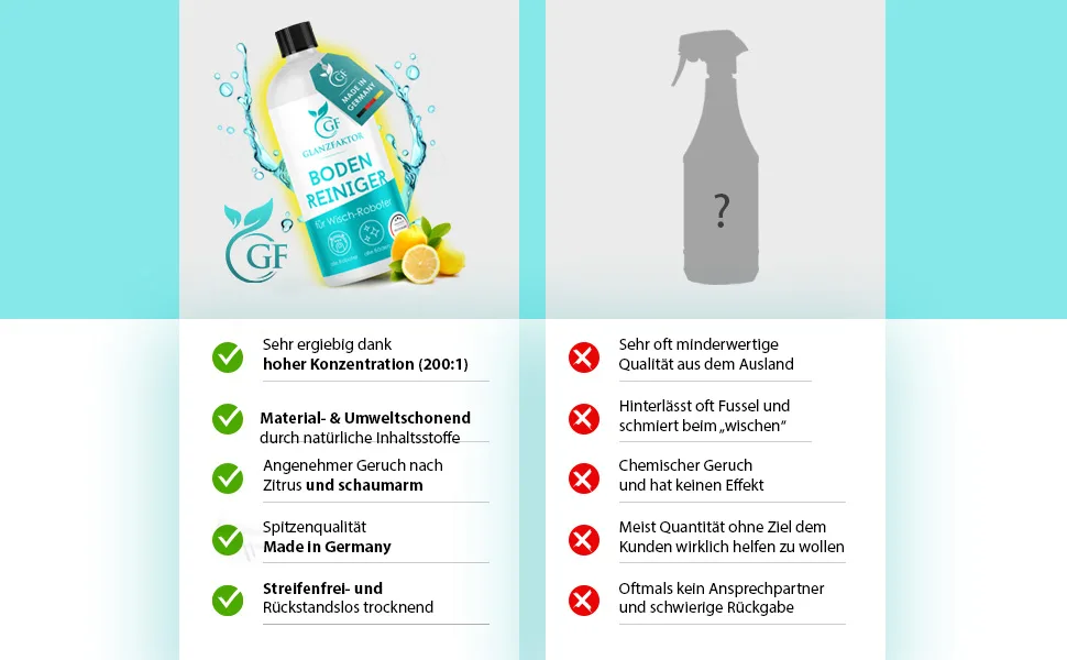 Gloss factor wiping robot cleaning agent 1: 200 concentrate 500ml Strong floor cleaner for moped robots foam arm & strip -free for all surfaces cleaner - EBC-4