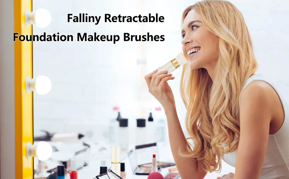 Falliny retractable foundation make-up brush travel kabuki powder brush portable liquid foundation sun protection brush with cover for mixed fluid bronzer white small - MJ-Fa-M-17-N
