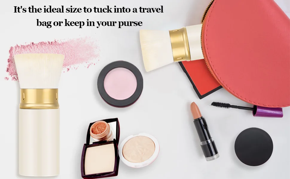 Falliny retractable foundation make-up brush travel kabuki powder brush portable liquid foundation sun protection brush with cover for mixed fluid bronzer white small - MJ-Fa-M-17-N