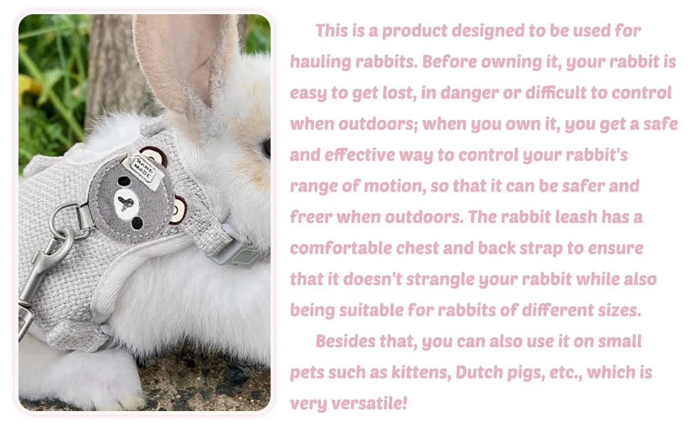 Kapsing rabbits leash adjustable rabbits accessories rabbits accessories with elastic leash cat leash with dishes for small animals. - NS-TZQYS-23-03
