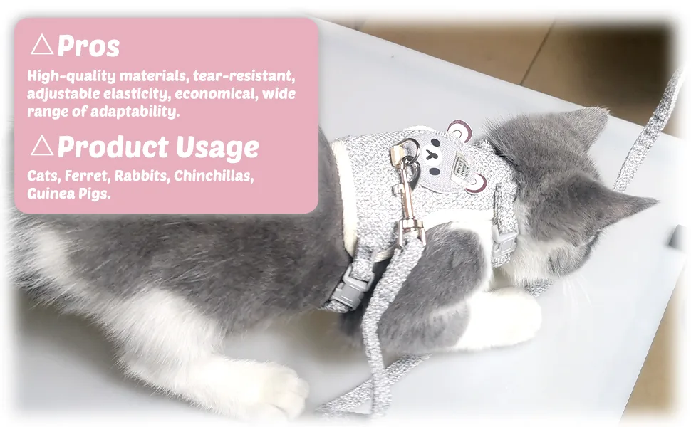 Kapsing rabbits leash adjustable rabbits accessories rabbits accessories with elastic leash cat leash with dishes for small animals. - NS-TZQYS-23-03