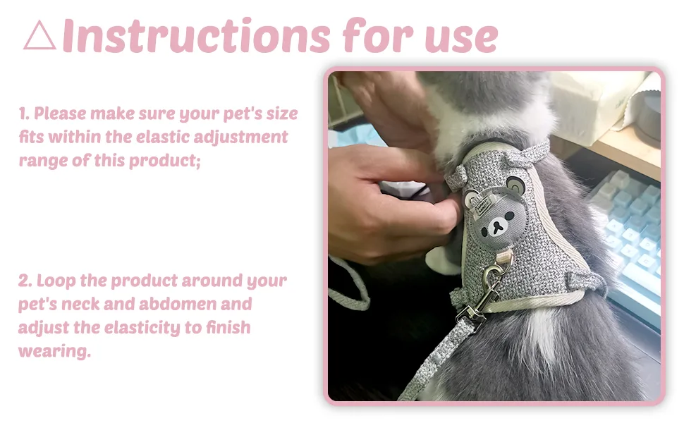 Kapsing rabbits leash adjustable rabbits accessories rabbits accessories with elastic leash cat leash with dishes for small animals. - NS-TZQYS-23-03