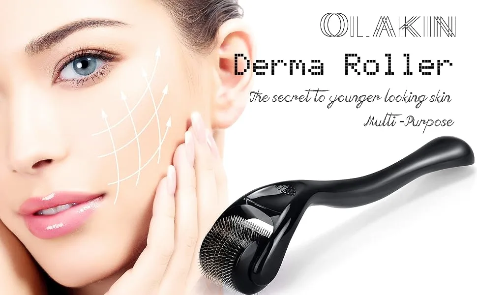 Olakin Dermaroller 0.5mm micronadel roller professional microneedling for internal skin regeneration effective against acne wrinkles stretch marks and hyper-pigmentation - Roller