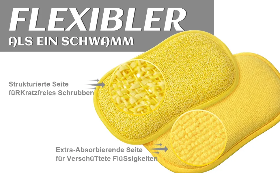 MIS.MOON 10 pieces of kitchen sponge cleaning double-sided microfiber flush reusable sponges for cleaning dishes pot 5 color-10p - yellow