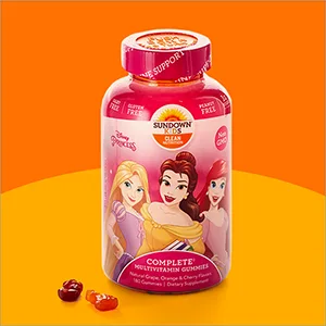 Sundown Naturals Kids Complete Multivitamin Gummies Disney Princess Natural Grape Orange & Cherry Flavors 180 Gummies - unspecified