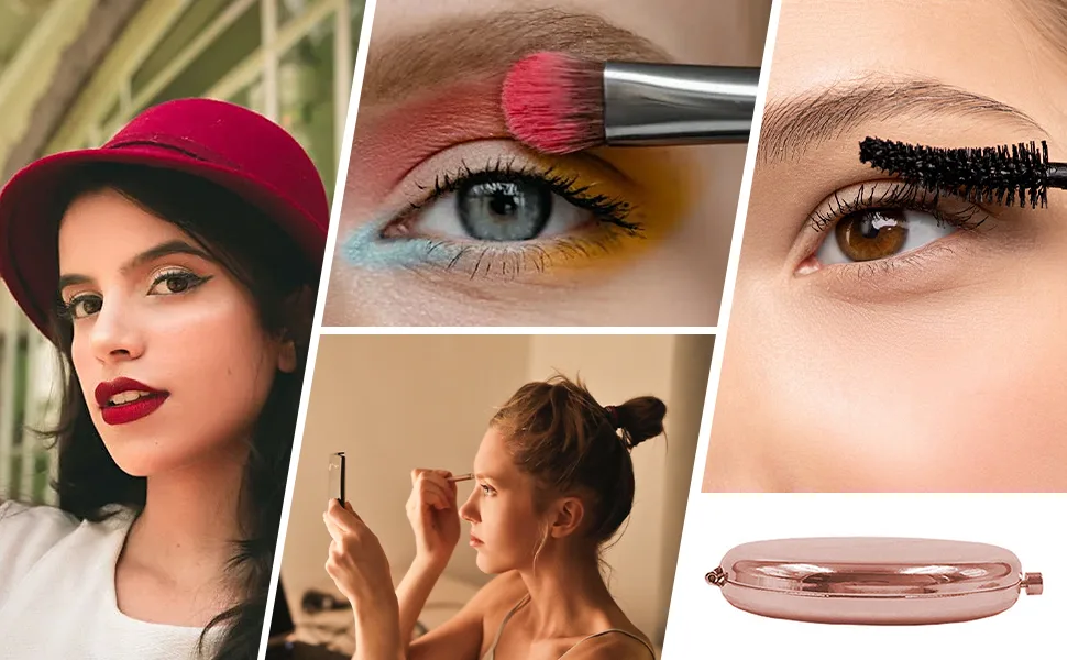 LEEQBCR Pocket Mirror Folding Mirror-Round Double Mirror-Normal + With Magnifying Glass-Personalized Makeup Mirror (Rose Gold) - product information 5
