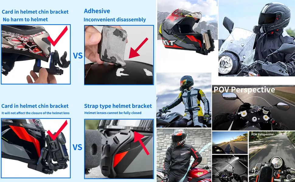 Honbobo helmet bracket motorcycle compatible with GoPro Hero 12 11/Insta360 GO 3/one RS/OSMO Action 4 3 clip-on helmet holder chin holder solid accessories - product information 7