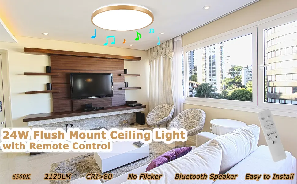 Horevo 30cm Bluetooth ceiling lamp with remote control 24W champagne golden ceiling lamp dimmable and color-changing light with speaker light Suitable for children's room bedchamber gold frame with remote control - product information 1