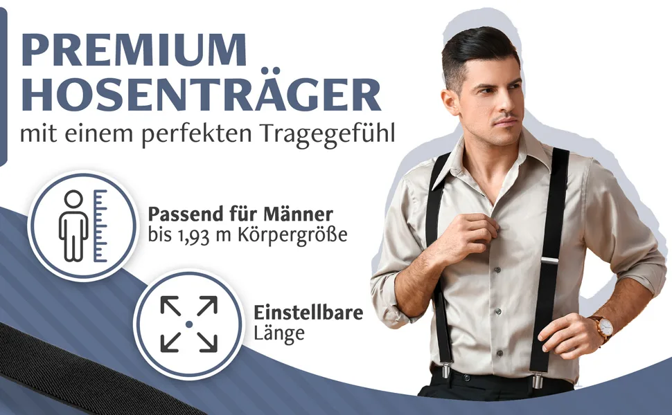 Sencillo Suspenders Men with Strong Clips Y-Shape Dark Blue - Hosenträger Herren